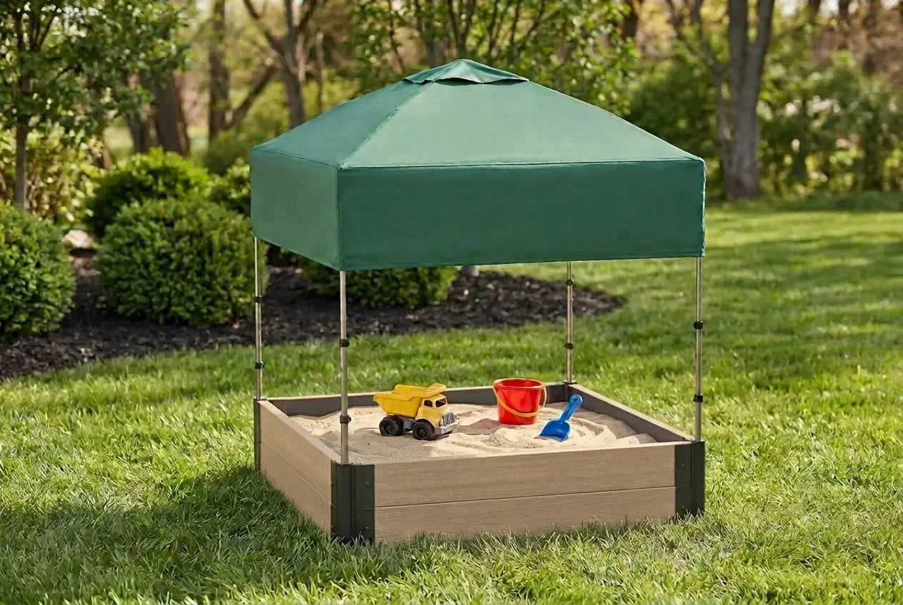 4' x 4' Composite Square Sandbox - 2 Inch Profile Sandboxes Frame It All River Birch Sandbox + Canopy Cover Plastic