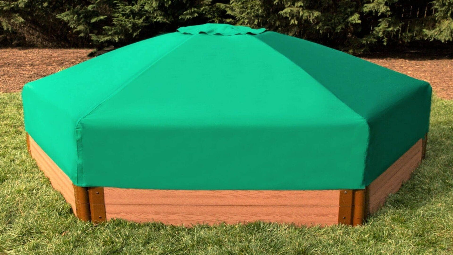 7' x 8' Composite Hexagon Sandbox - 2 Inch Profile Sandboxes Frame It All Classic Sienna 2 Inch 11" Sandbox + Cover