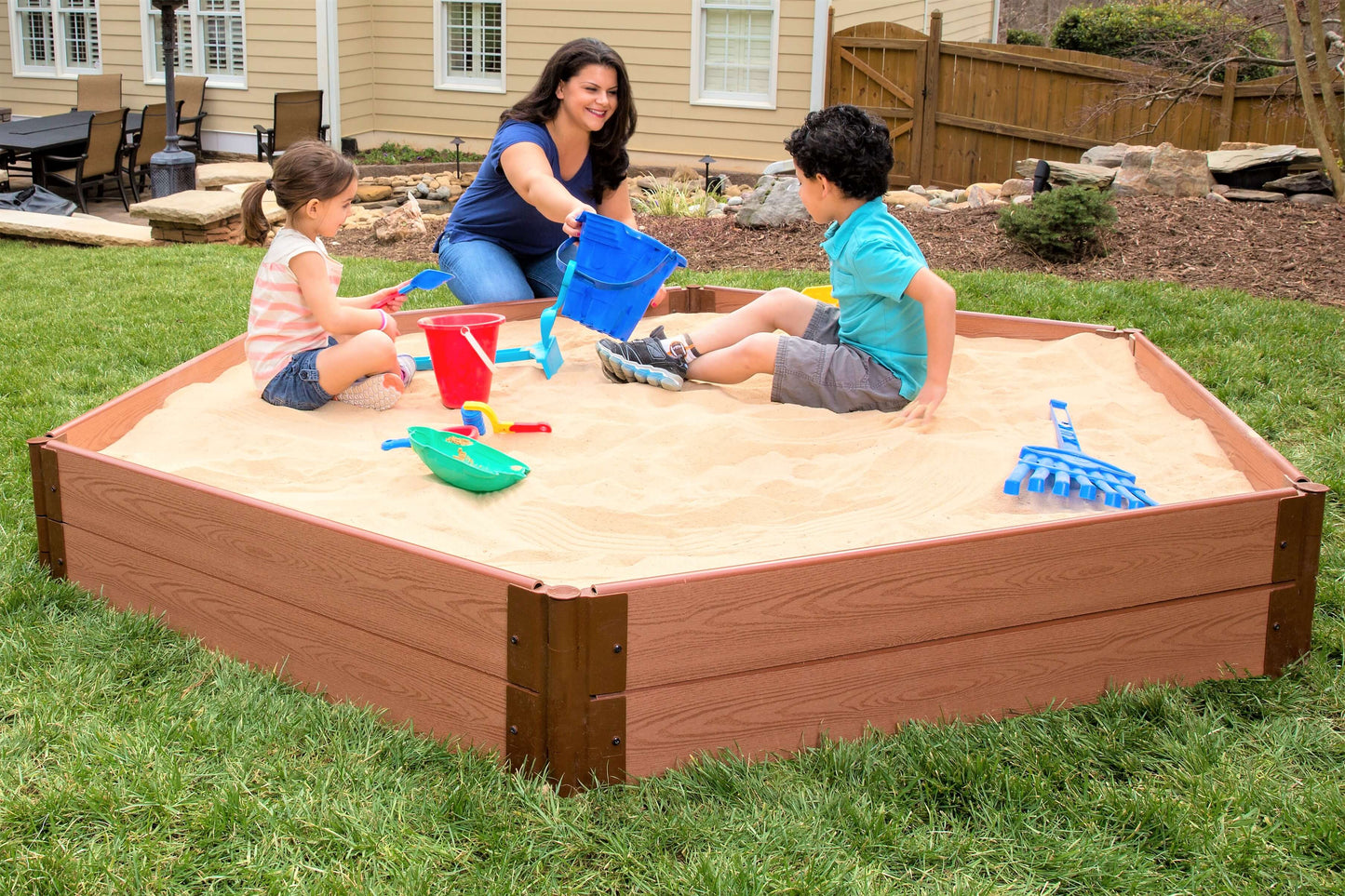 7' x 8' Composite Hexagon Sandbox - 2 Inch Profile Sandboxes Frame It All Classic Sienna 2 Inch 11" Sandbox Only