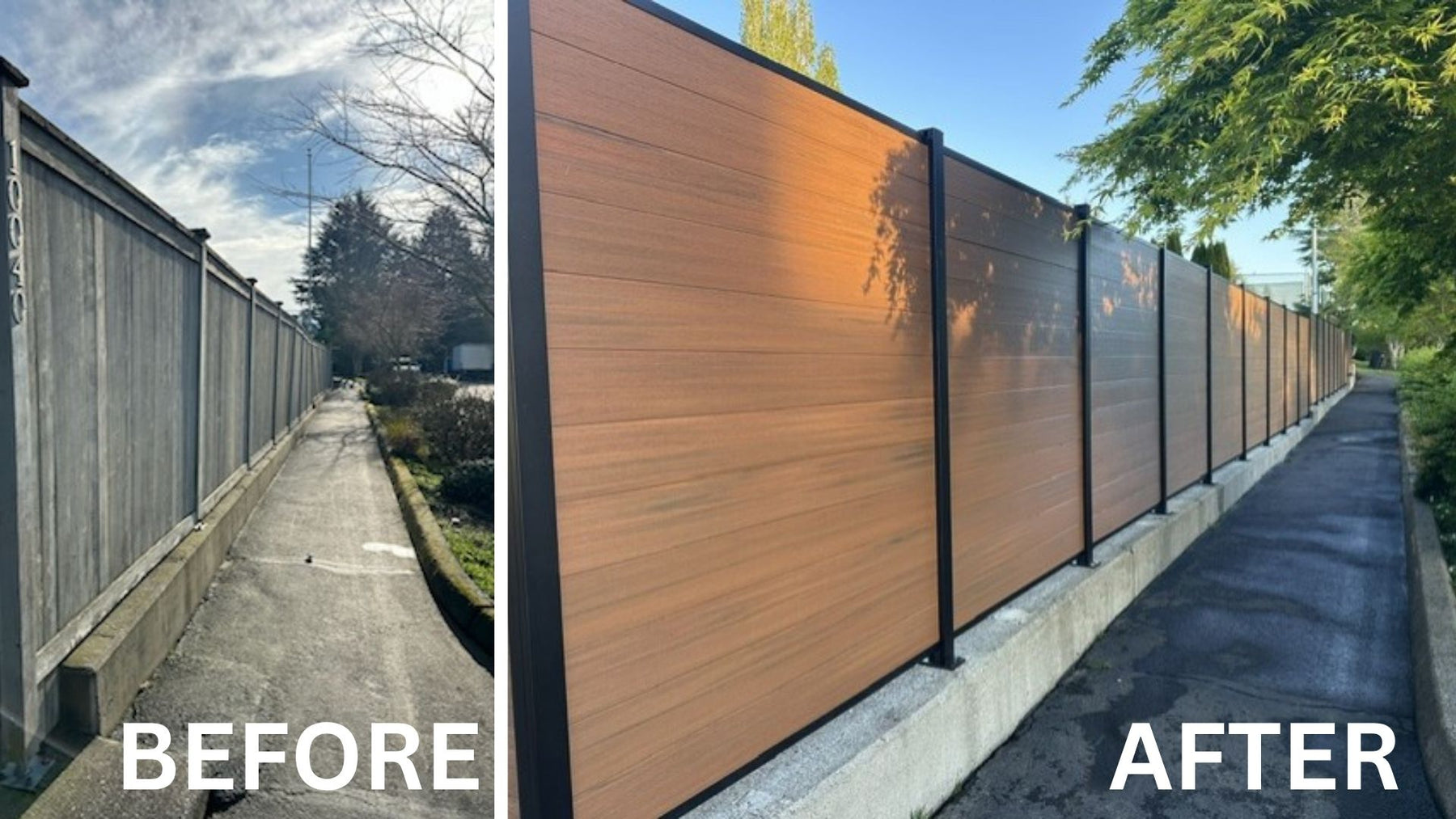 Composite Privacy Fence | Valla Horizontal Fence System | Frame It All before and after