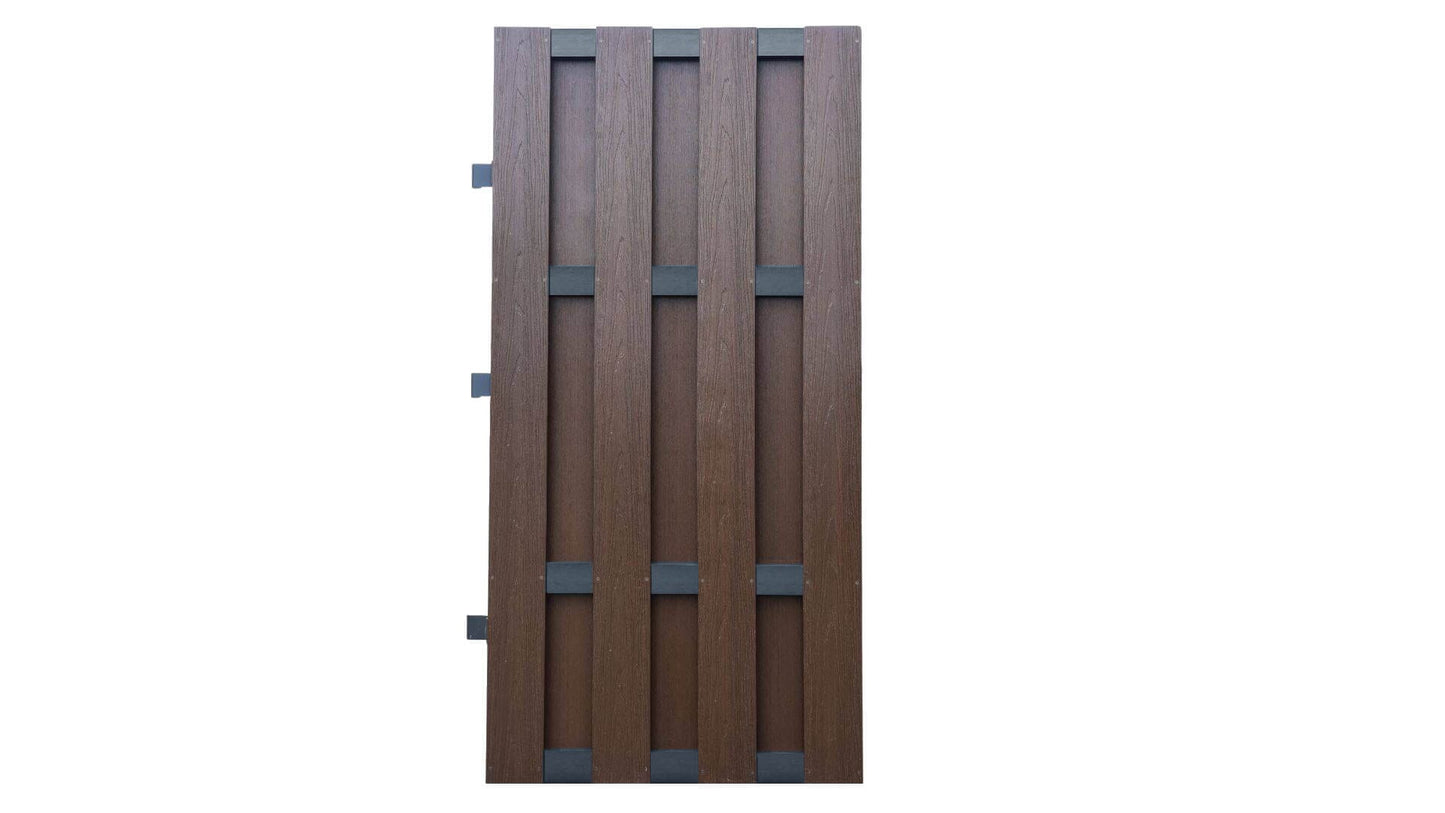 Cap Composite Pre-Assembled Fence Panels (Request a Sample) Fence Frame It All Mahogany Flat Top Shadowbox Gate - 36" x 72"