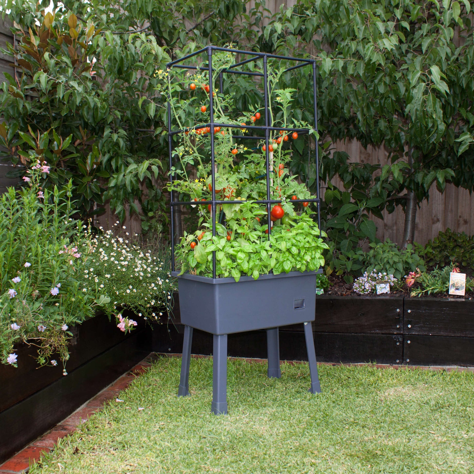 Self-Watering 15.75" x 23.5" x 57" Elevated Planter w/ Trellis Frame and Greenhouse Cover Patio Planters Frame It All