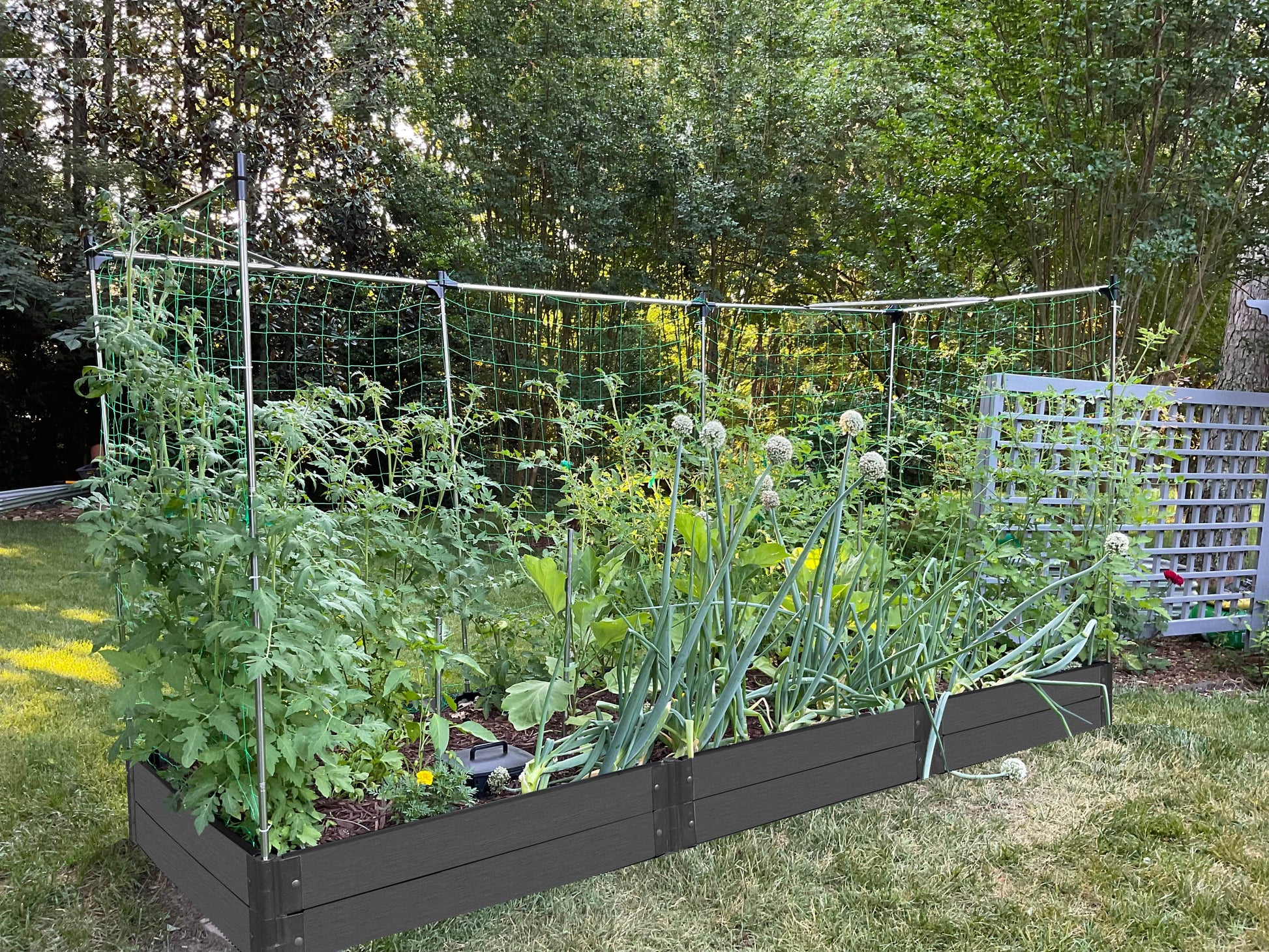 4' x 12' Raised Garden Bed with Trellis Raised Garden Beds Frame It All Weathered Wood 2" 2 = 11"