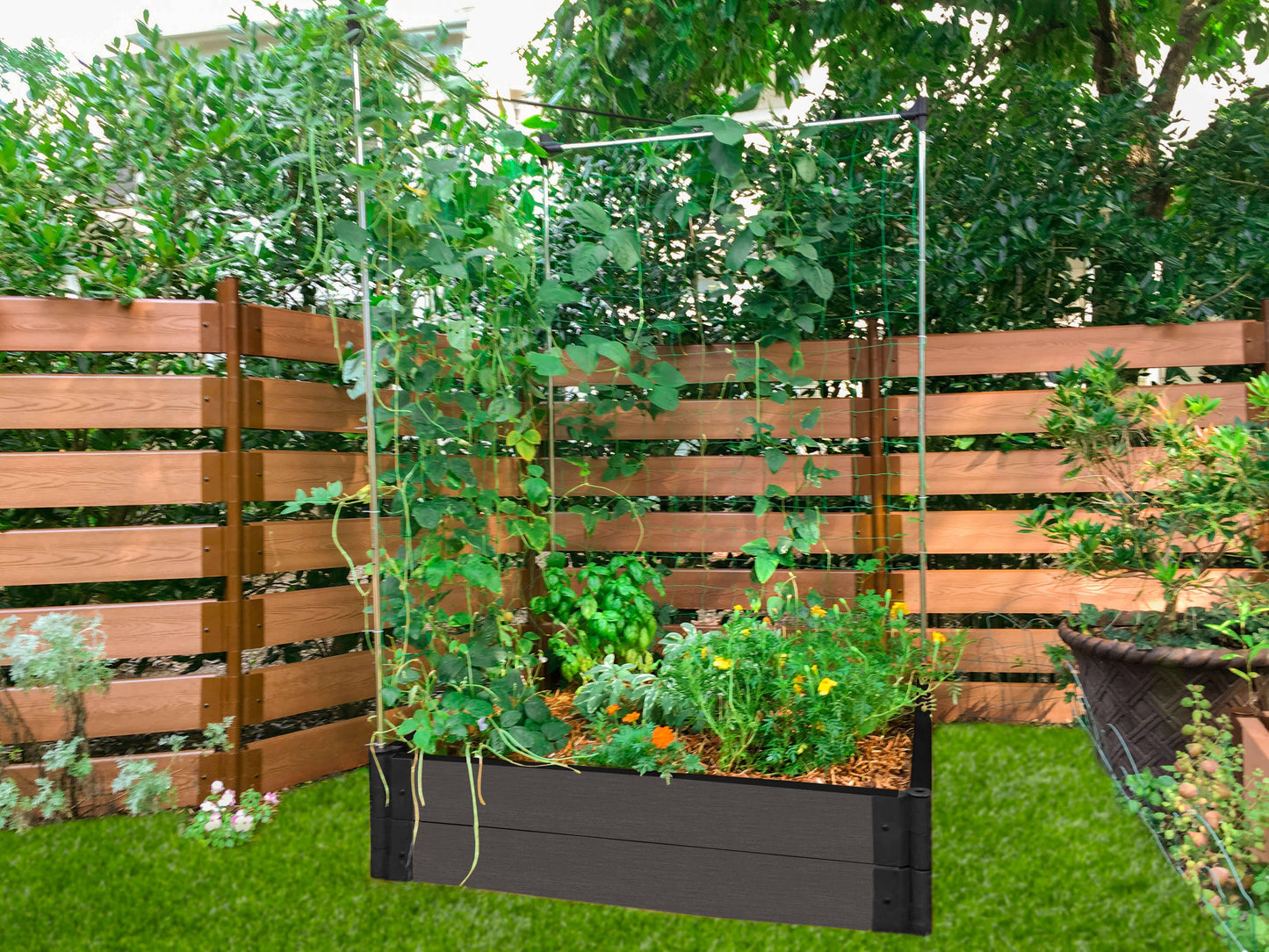 4' x 4' Raised Garden Bed with Trellis Raised Garden Beds Frame It All Weathered Wood 1" 2 = 11"
