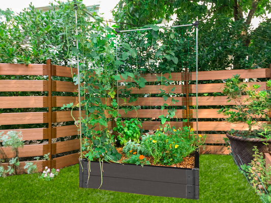 4' x 4' Raised Garden Bed with Trellis Raised Garden Beds Frame It All Weathered Wood 2" 2 = 11"