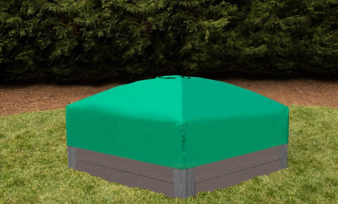 7' x 8' Composite Hexagon Sandbox - 2 Inch Profile Sandboxes Frame It All Weathered Wood 2 Inch 11" Sandbox + Cover