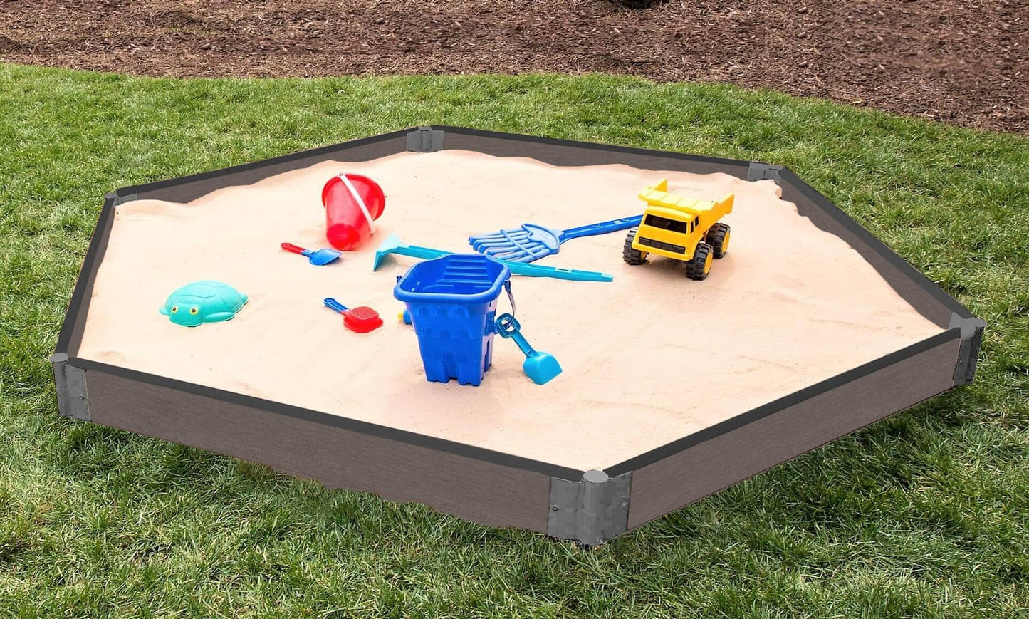 7' x 8' Composite Hexagon Sandbox - 2 Inch Profile Sandboxes Frame It All Weathered Wood 2 Inch 5.5" Sandbox Only