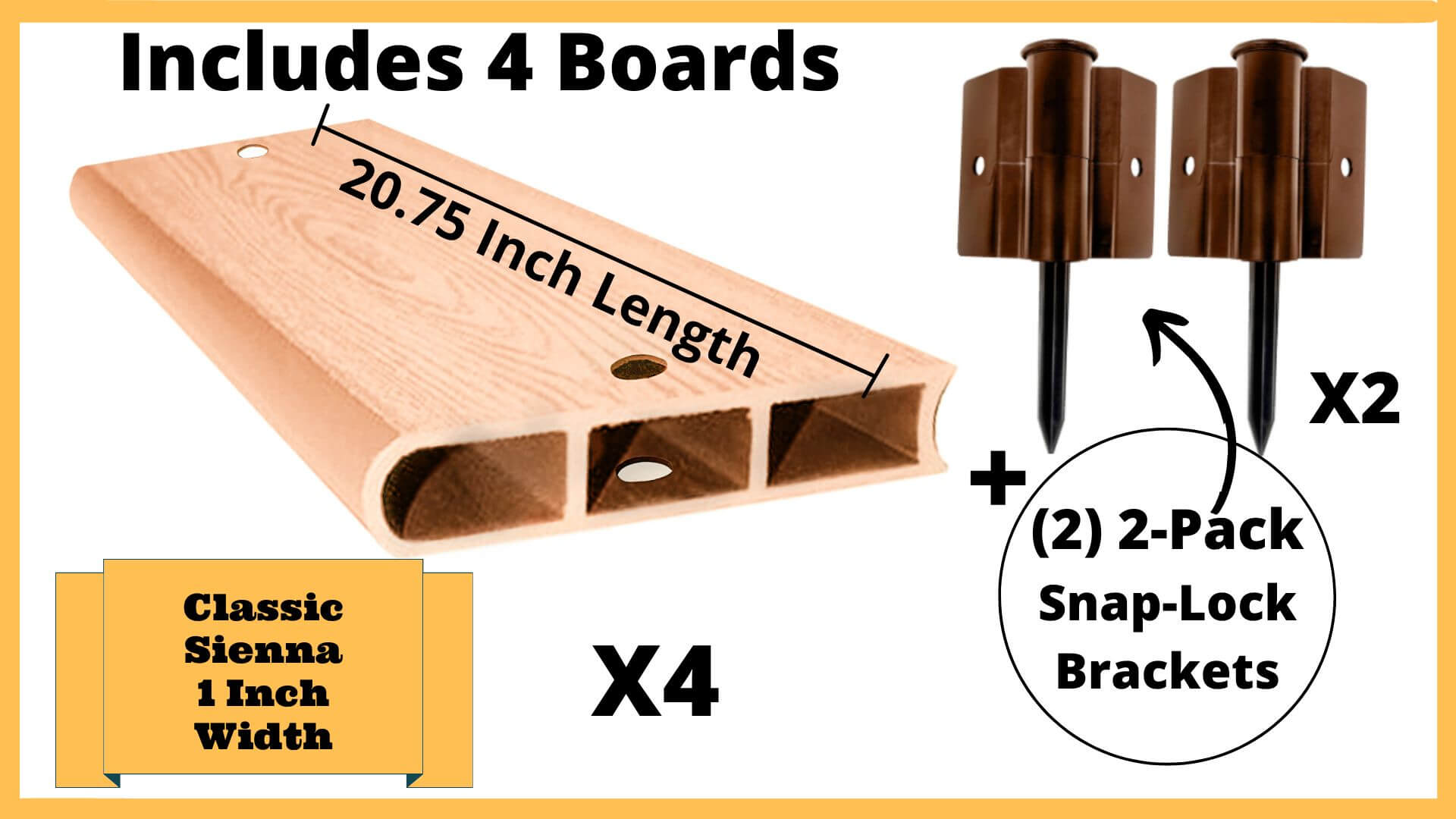 Classic Sienna 1" Profile Components Parts Frame It All 2ft Straight Snap-Lock Boards (4PK + Brackets) 