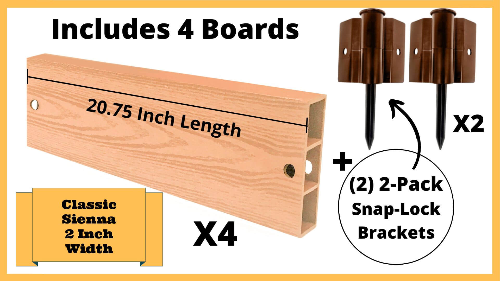 Classic Sienna 2" Profile Components Parts Frame It All 2ft Straight Snap-Lock Boards (4PK + Brackets) 