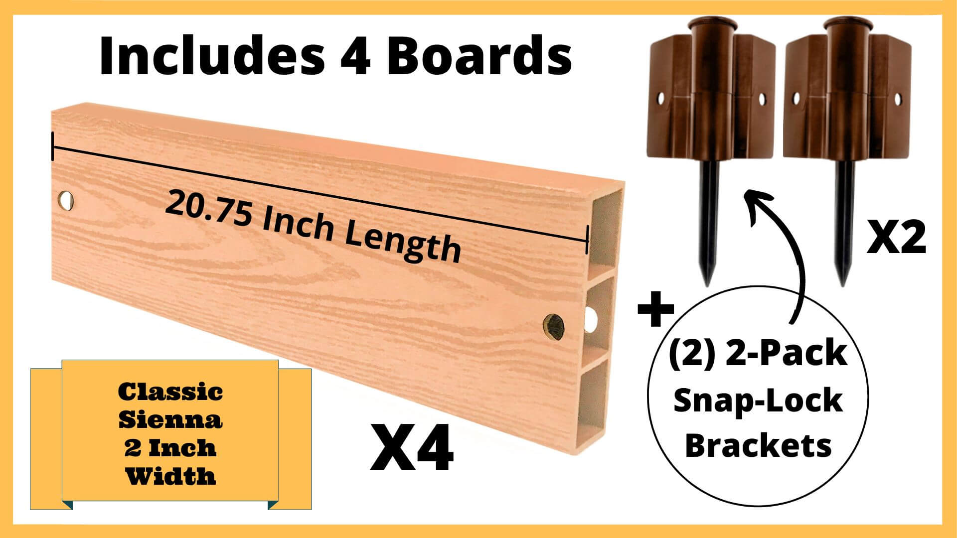 Classic Sienna 2" Profile Components Parts Frame It All 2ft Straight Snap-Lock Boards (4PK + Brackets)