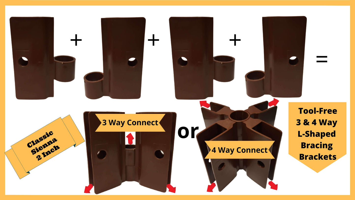 Classic Sienna Tool-Free Snap-Lock Raised Garden Bed Brackets – 2” (3-4) Way L-Shaped Bracing Bracket (2-Pack - Brown) Parts Frame It All Brown Brackets 2"