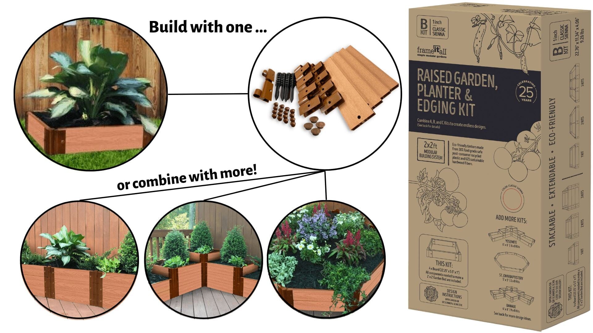 Garden Builder ABC 2 Inch Profile Kits - Raised Garden, Planter or Edging Designs Frame It All Classic Sienna B-Kit contains 2 Foot Length 2 Inch Width Straight Boards (4 Boards)