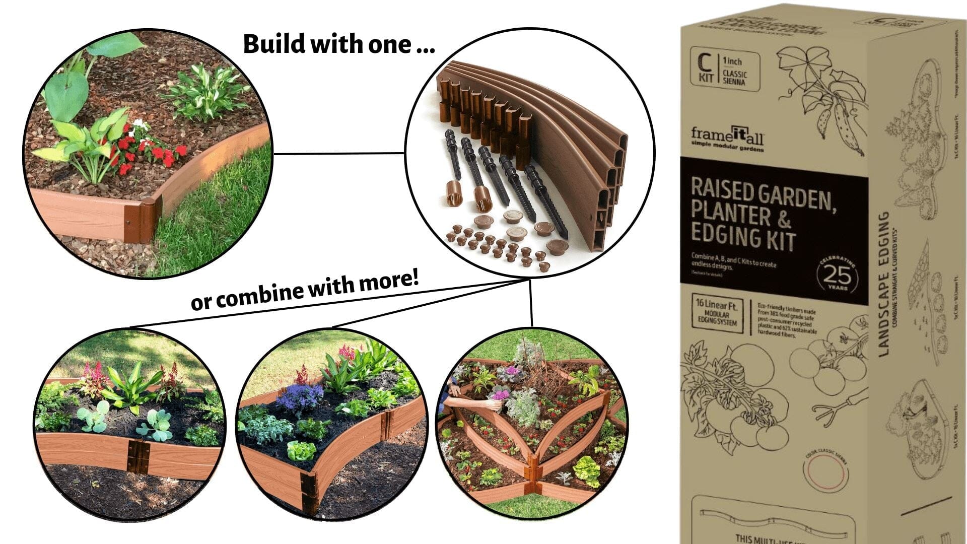 Garden Builder ABC 2 Inch Profile Kits - Raised Garden, Planter or Edging Designs Frame It All Classic Sienna C-Kit contains 4 Foot Length 2 Inch Width Curved Boards (4 Boards) 