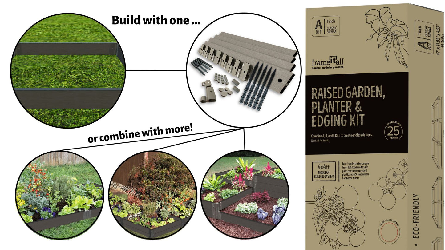 Garden Builder ABC 2 Inch Profile Kits - Raised Garden, Planter or Edging Designs Frame It All Weathered Wood A-Kit contains 4 Foot Length 2 Inch Width Straight Boards (4 Boards)