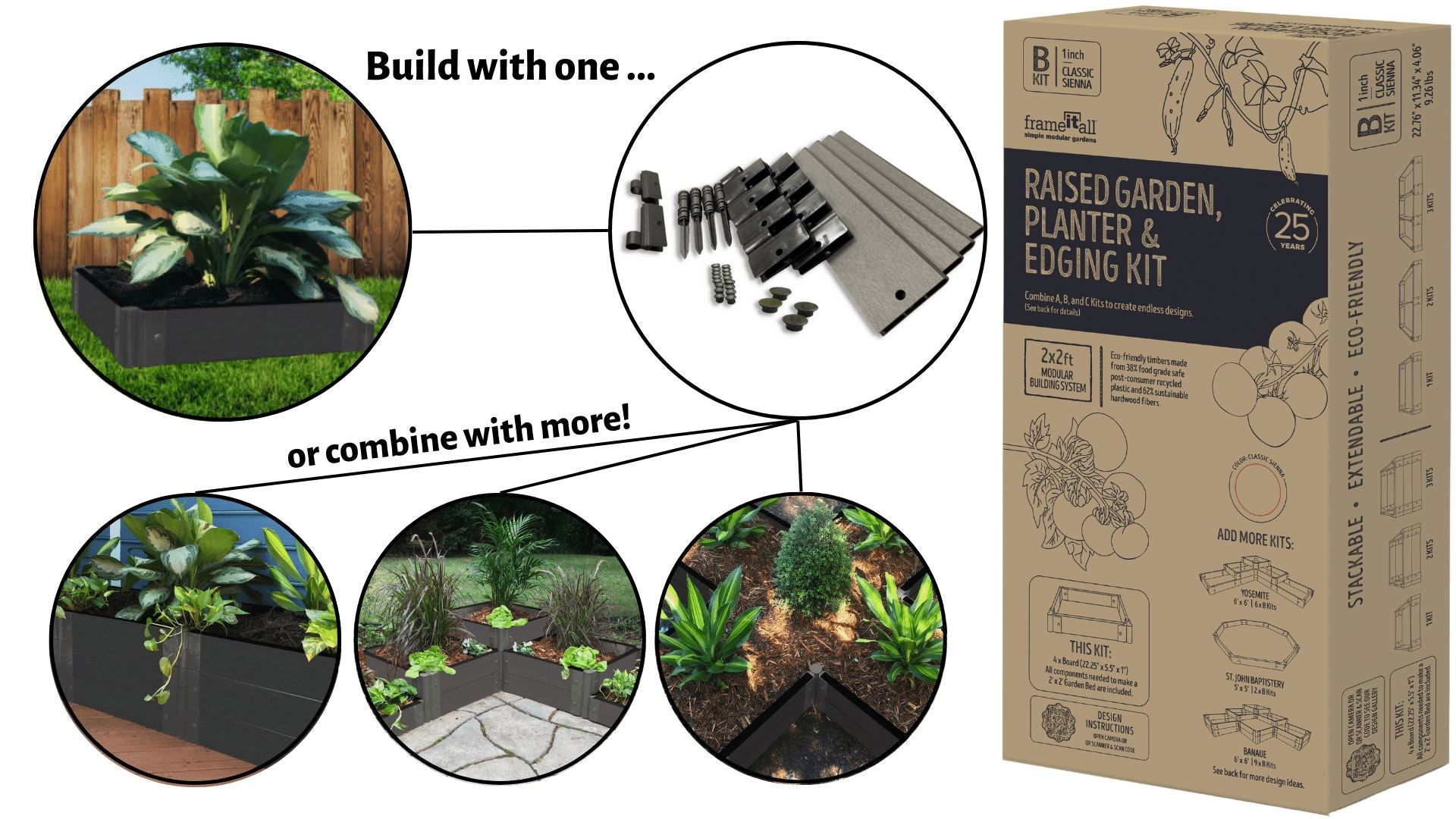 Garden Builder ABC 2 Inch Profile Kits - Raised Garden, Planter or Edging Designs Frame It All Weathered Wood B-Kit contains 2 Foot Length 2 Inch Width Straight Boards (4 Boards)