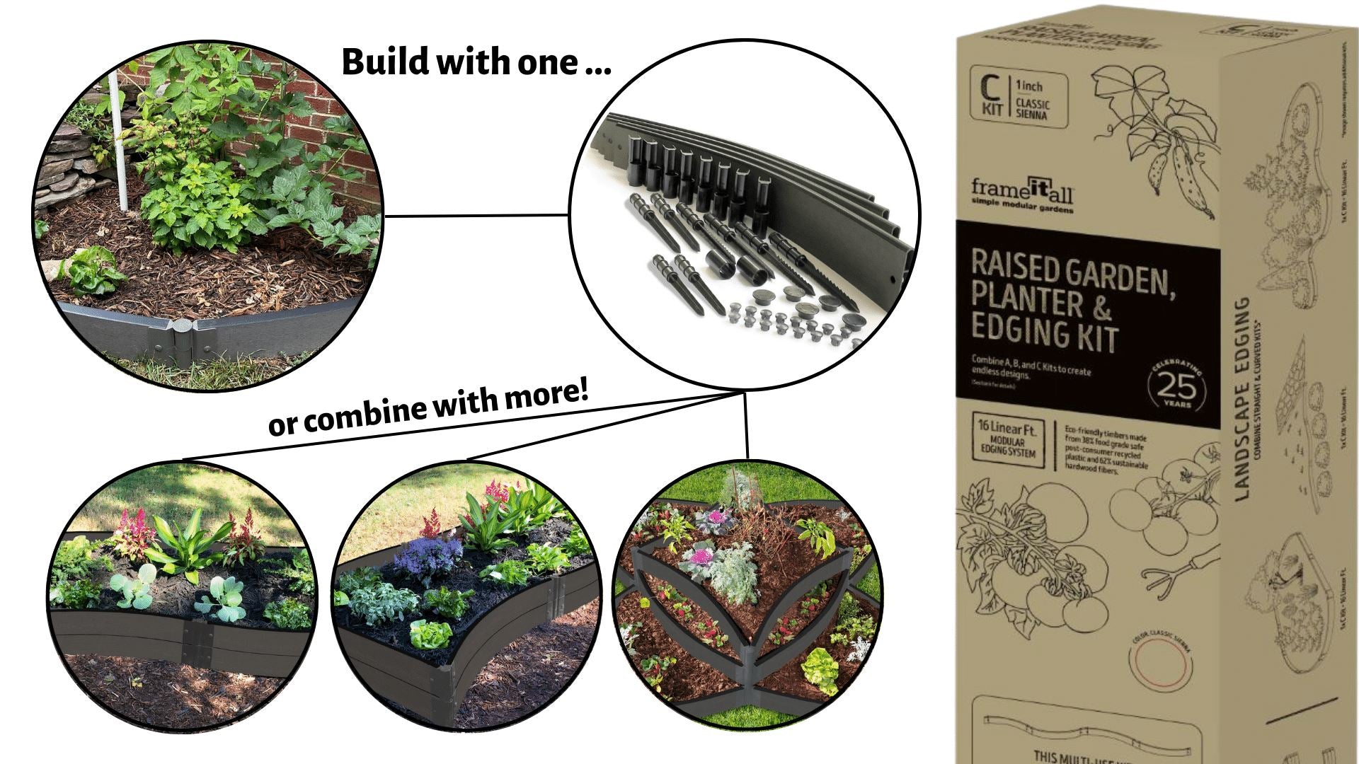 Garden Builder ABC 2 Inch Profile Kits - Raised Garden, Planter or Edging Designs Frame It All Weathered Wood C-Kit contains 4 Foot Length 2 Inch Width Curved Boards (4 Boards)