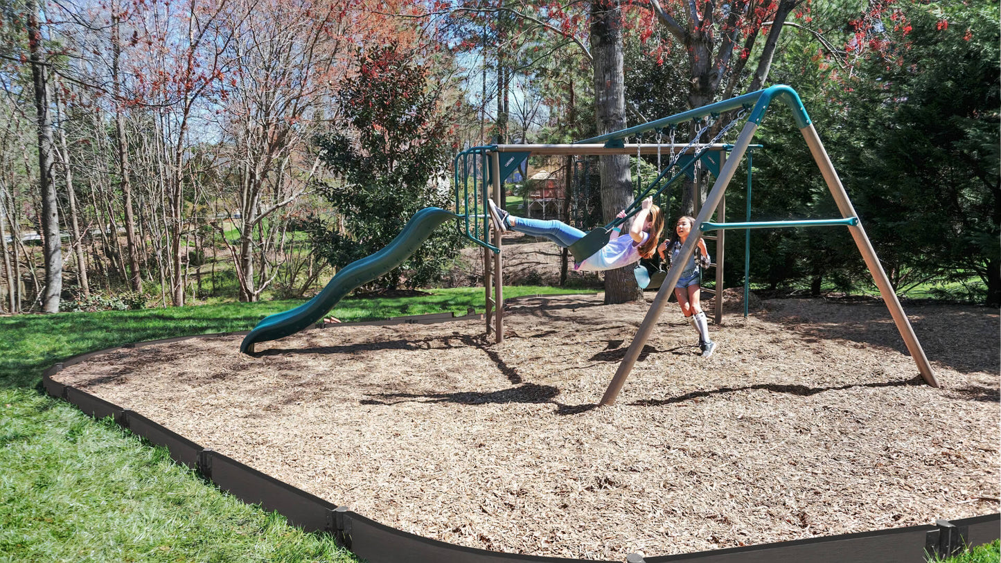 Playground Border Kit - Curved Boards Playground Borders Frame It All Weathered Wood 2'' 32 Feet (8 Curved Boards)