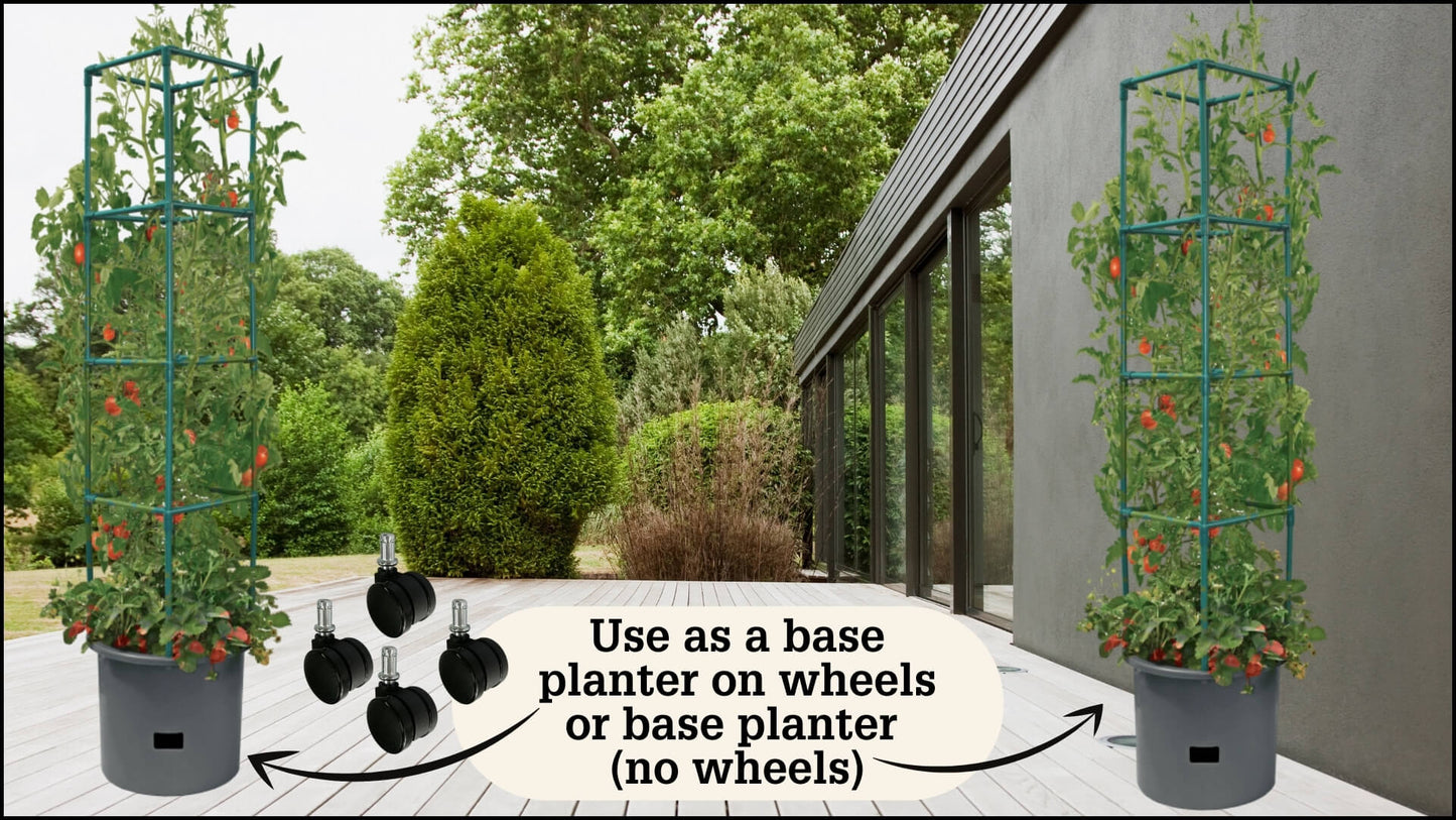 Self-Watering 15" x 15" x 58" Plant Tower Planter w/ Trellis Frame Patio Planters Frame It All Rolling Planter