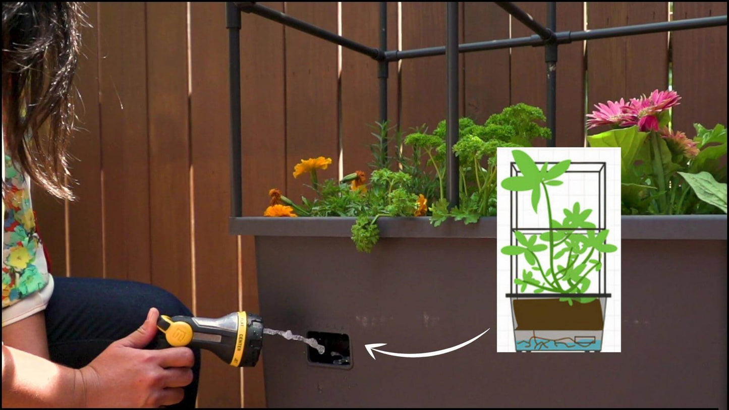 Self-Watering 15.75" x 31.5" x 63" Elevated Planter w/ Trellis Frame and Greenhouse Cover Patio Planters Frame It All