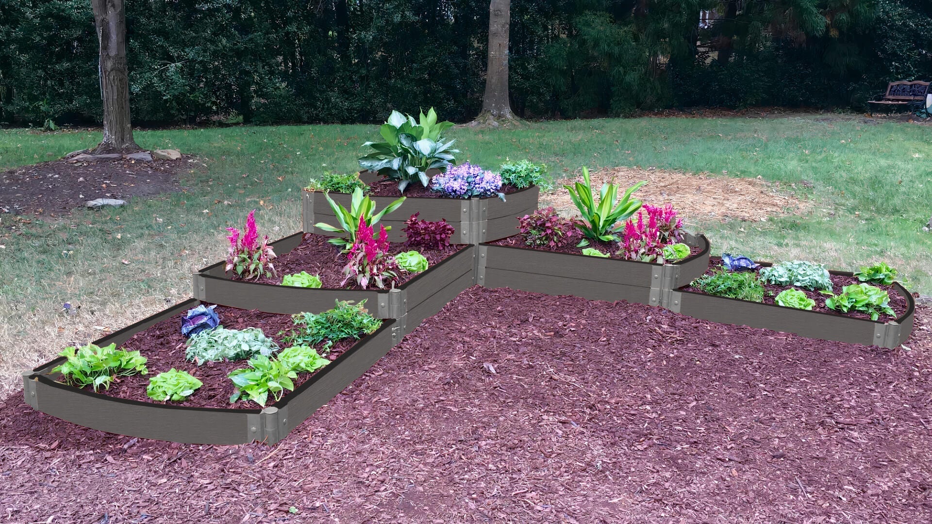 'Split Waterfall' - 12' x 12' x 22" Terrace Garden Raised Bed (Triple Tier) Raised Garden Beds Frame It All Weathered Wood 2 Inch Profile