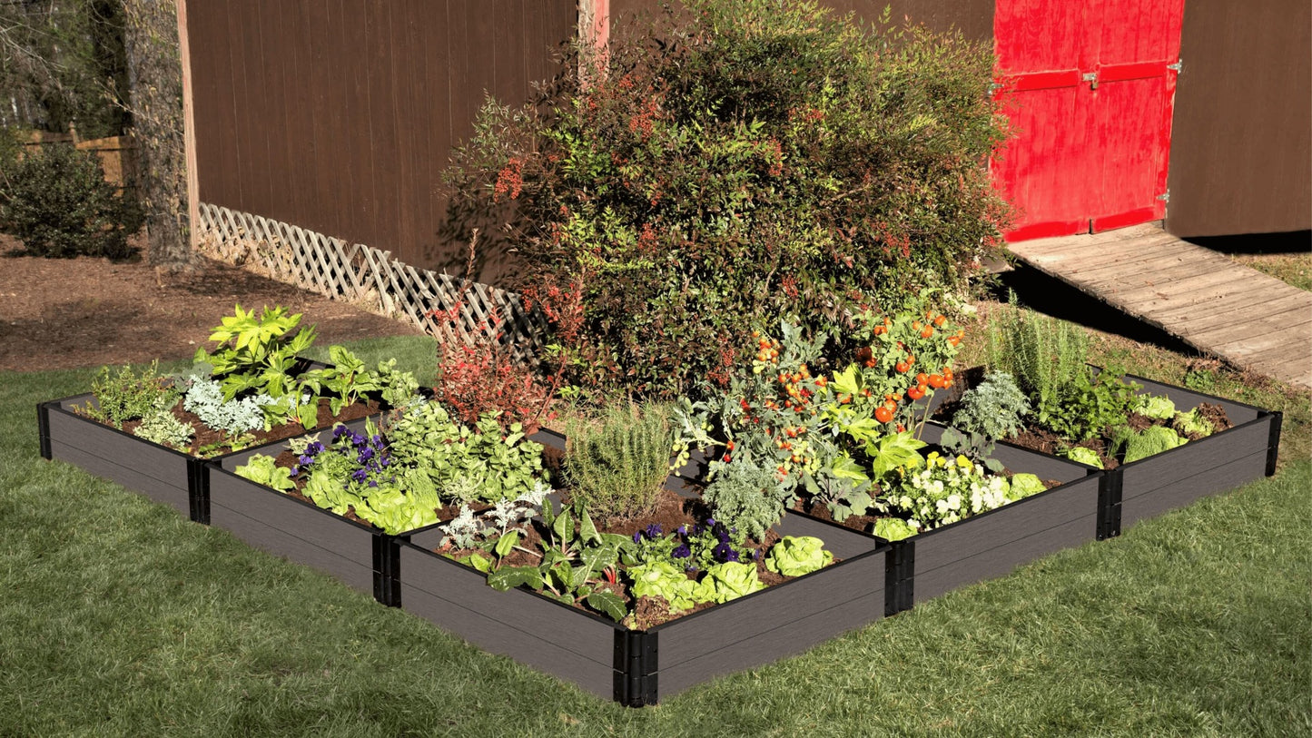 Tool-Free 'L-Shaped' 12' x 12' Raised Garden Bed Raised Garden Beds Frame It All Weathered Wood 1" 2 = 11"