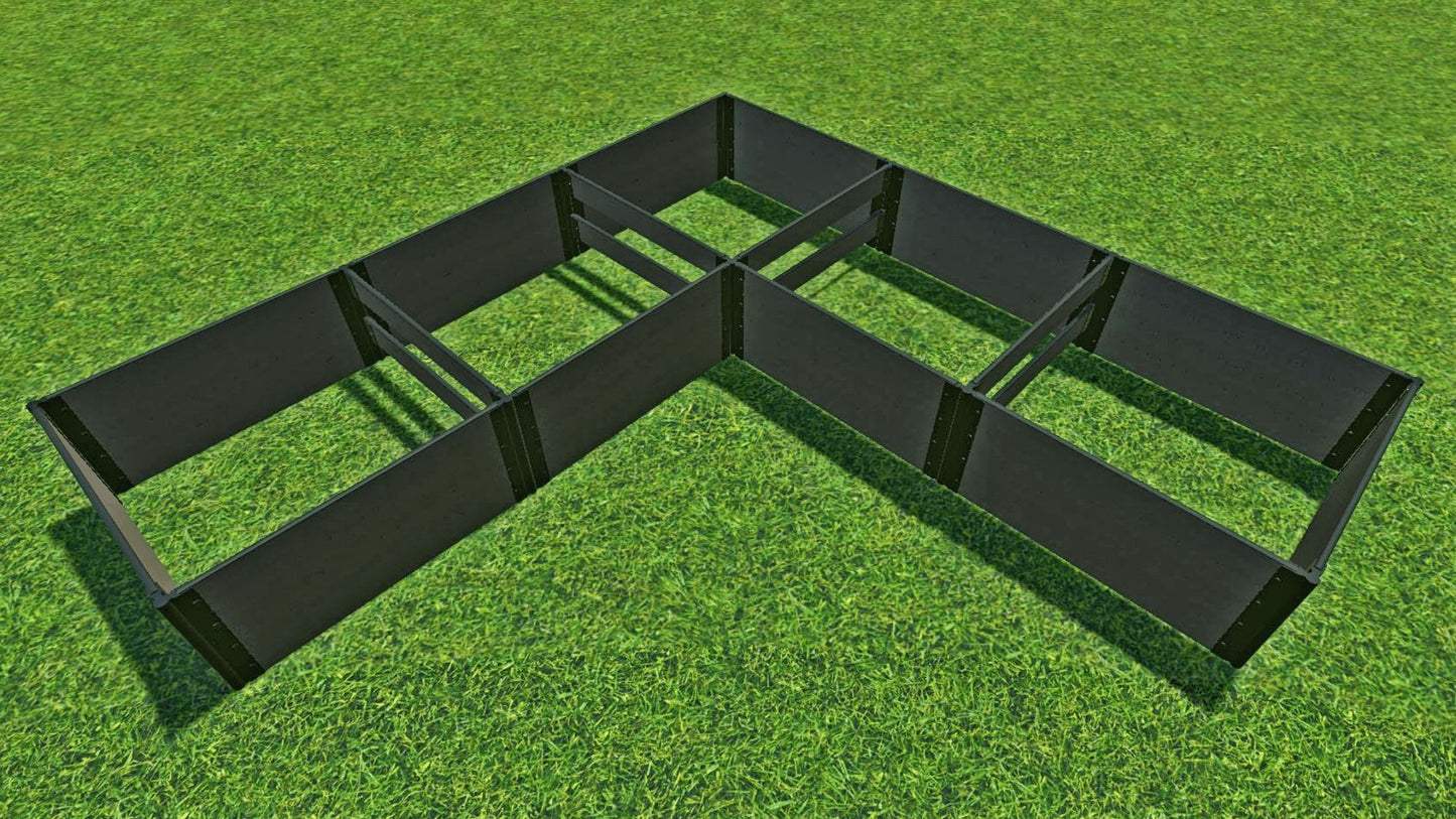 Tool-Free 'L-Shaped' 12' x 12' Raised Garden Bed Raised Garden Beds Frame It All Weathered Wood 1" 4 = 22"