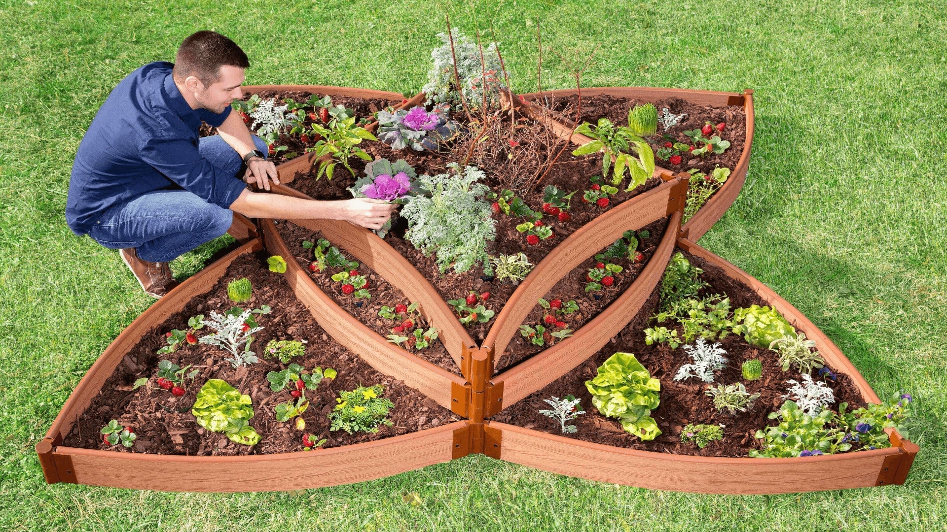 Tool-Free 'Versailles Sunburst' 8 'x 8' x 16.5" Terrace Garden Raised Bed (Triple Tier) Raised Garden Beds Frame It All Classic Sienna 1"