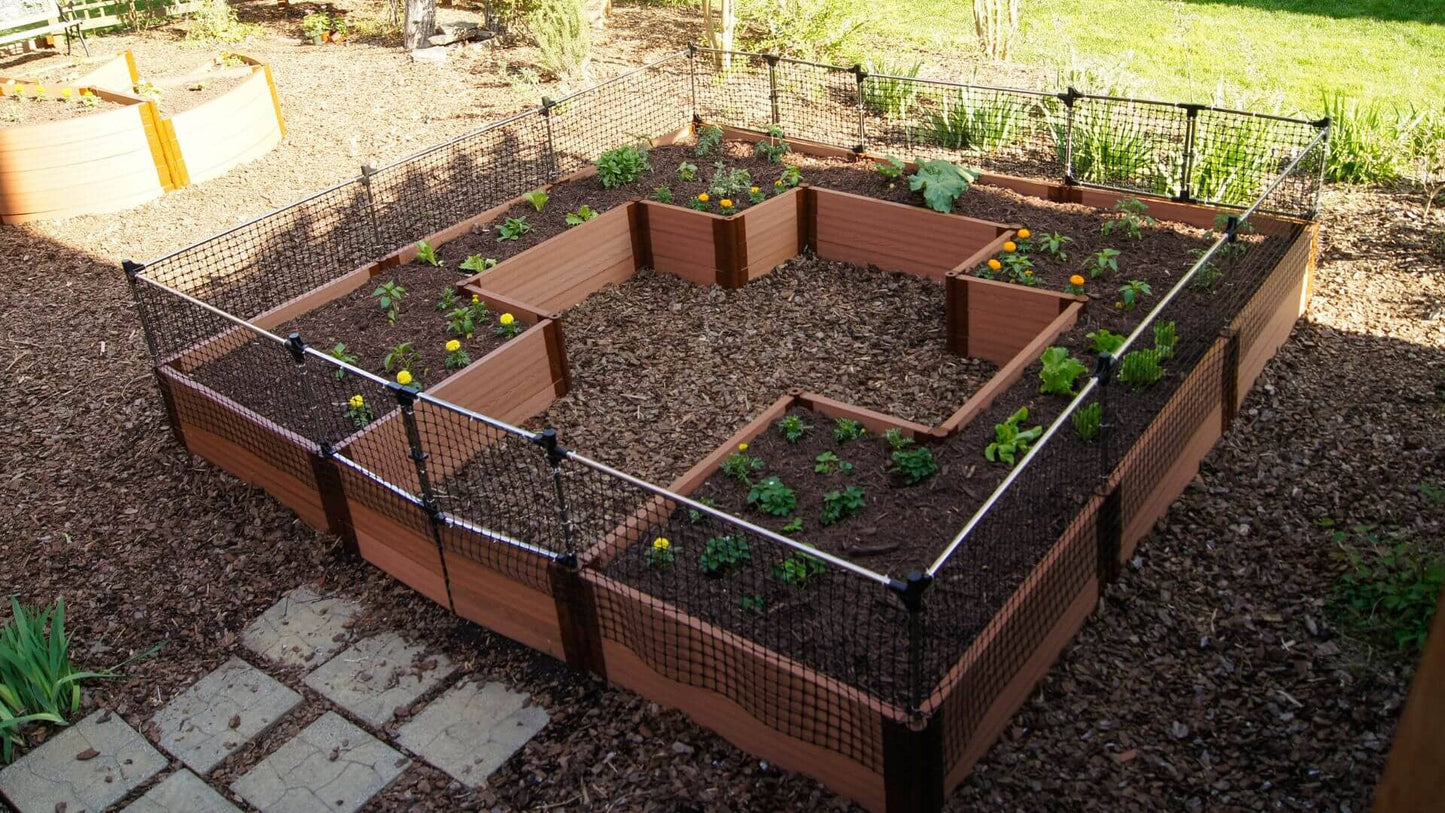 Walk-In 'Center Cross' 12' x 12' Animal Barrier Raised Garden Bed - 2" Profile Raised Garden Beds Frame It All Classic Sienna 2 Inch 16.5" 2'