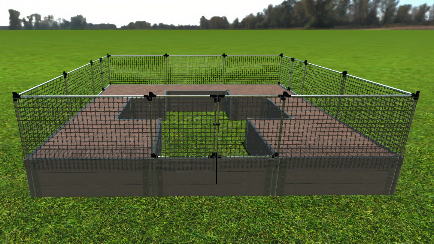 Walk-In 'Center Cross' 12' x 12' Animal Barrier Raised Garden Bed - 2" Profile Raised Garden Beds Frame It All Weathered Wood 2 Inch 3 Levels = 16.5 Inches 2 Foot