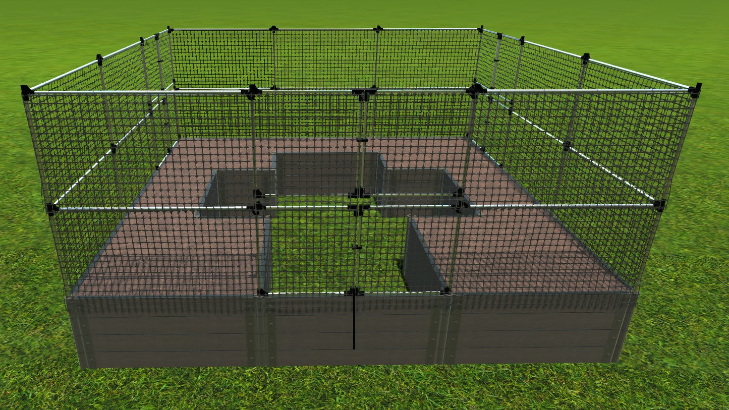 Walk-In 'Center Cross' 12' x 12' Animal Barrier Raised Garden Bed - 2" Profile Raised Garden Beds Frame It All Weathered Wood 2 Inch 4 Levels = 22 Inches 4 Foot