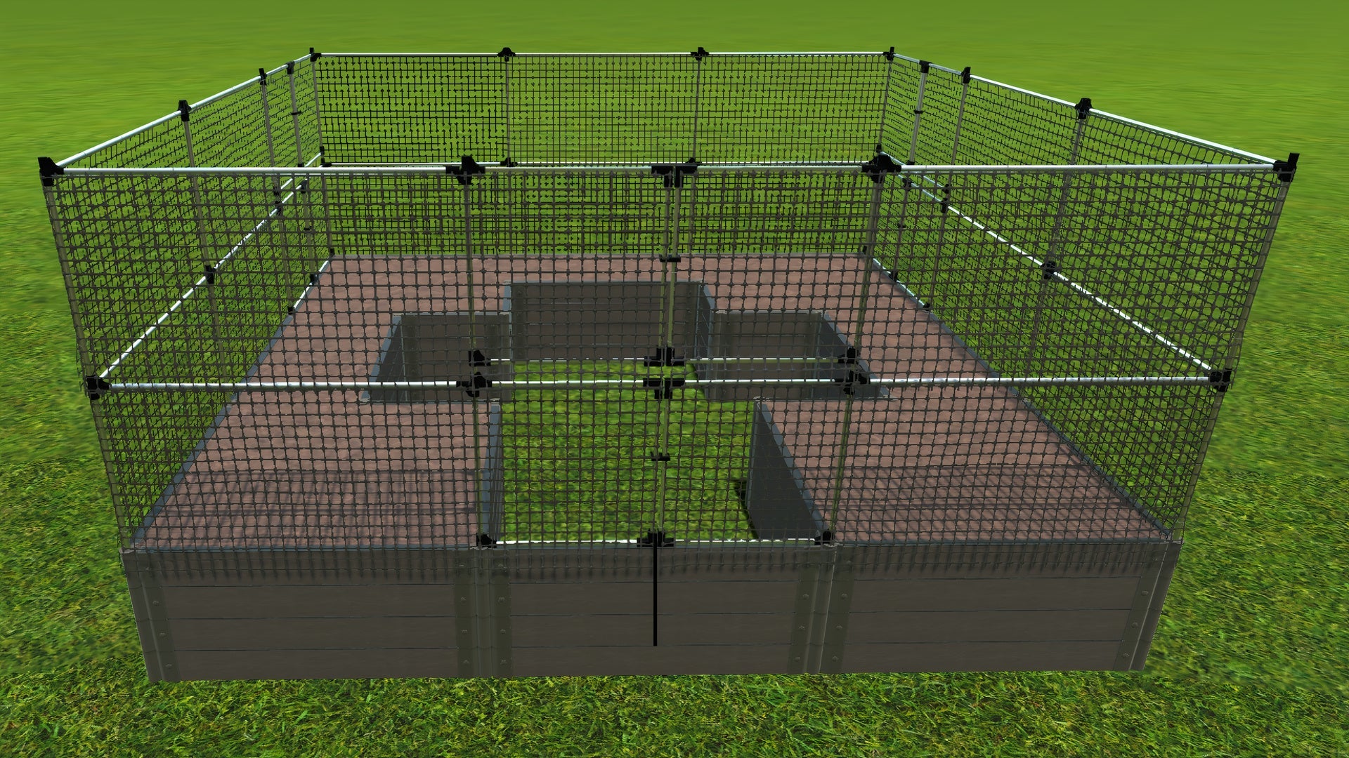 Walk-In 'Center Cross' 12' x 12' Animal Barrier Raised Garden Bed - 2" Profile Raised Garden Beds Frame It All Weathered Wood 2 Inch 4 Levels = 22 Inches 4 Foot
