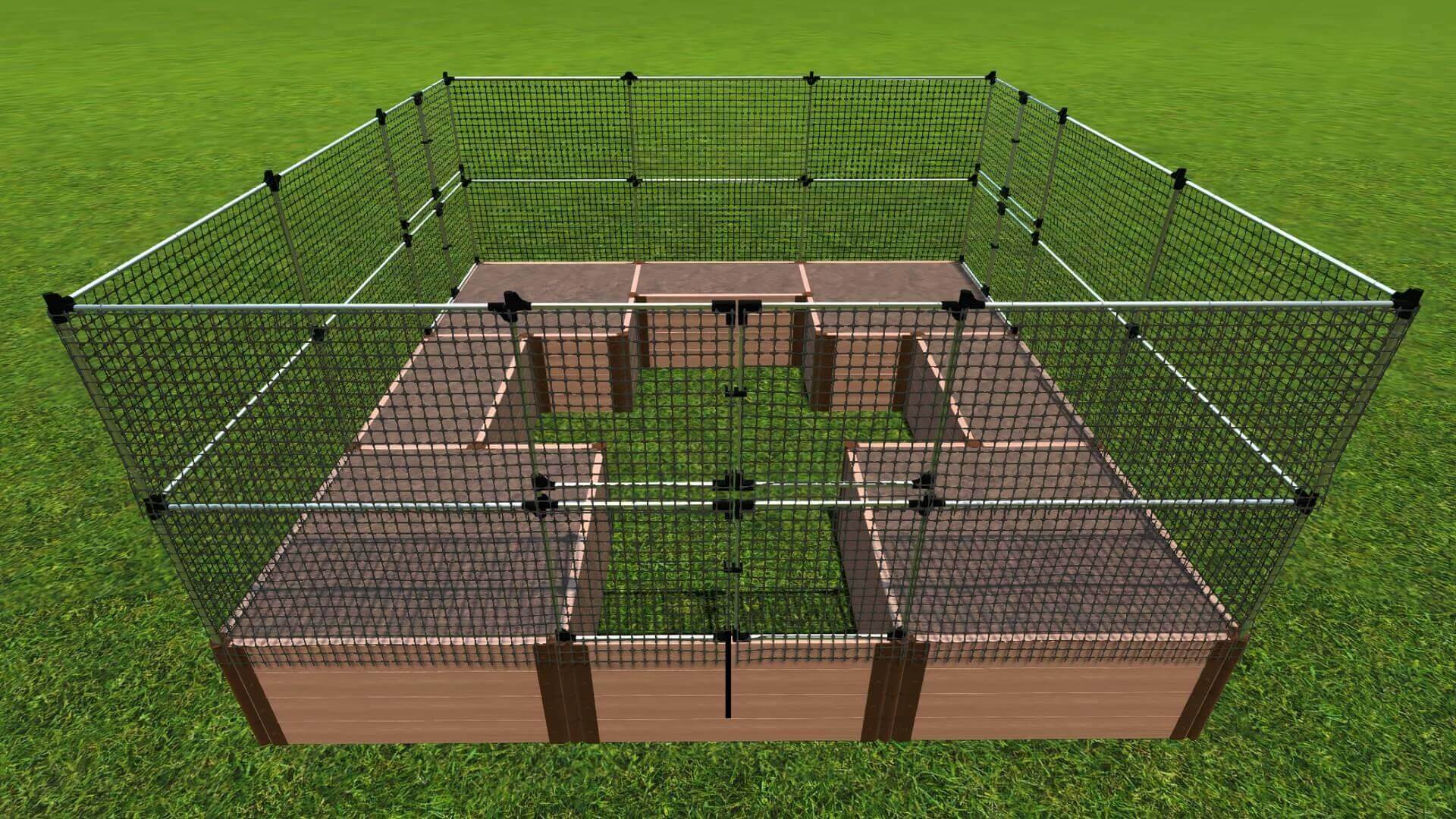 Walk-In Classic Sienna 2" Profile 'Center Cross' 12' x 12' Animal Barrier Raised Garden Bed Raised Garden Beds Frame It All 4 Levels = 22 Inches 4 Foot None