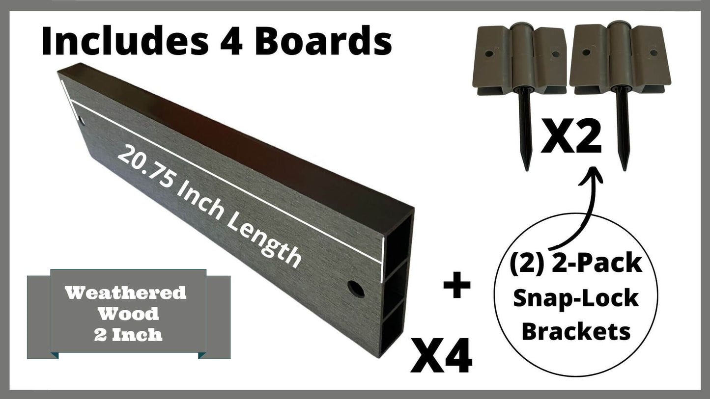 Weathered Wood 2" Profile Components Parts Frame It All 2ft Straight Snap-Lock Boards (4PK + Brackets)