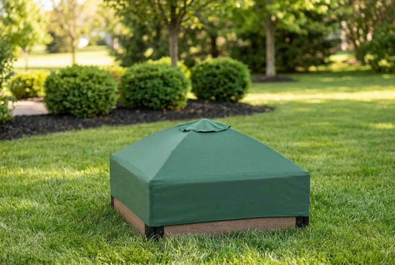 4' x 4' Composite Square Sandbox - 2 Inch Profile Sandboxes Frame It All Hickory Sandbox + Collapsible Cover Plastic