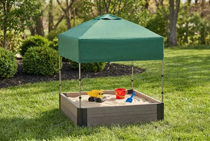 4' x 4' Composite Square Sandbox - 2 Inch Profile Sandboxes Frame It All Ironwood Sandbox + Canopy Cover Plastic