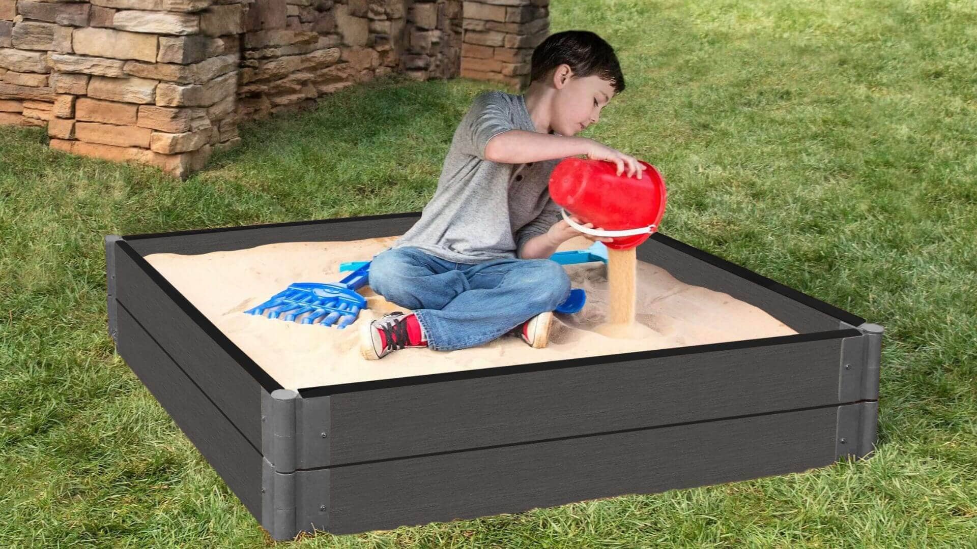 4' x 4' Composite Square Sandbox - 2 Inch Profile Sandboxes Frame It All Weathered Wood 2 Inch 11" Sandbox Only
