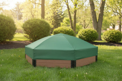 7' x 8' Composite Hexagon Sandbox - 2 Inch Profile Sandboxes Frame It All Hickory Sandbox + Cover Plastic