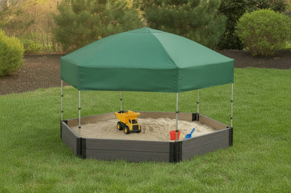7' x 8' Composite Hexagon Sandbox - 2 Inch Profile Sandboxes Frame It All Ironwood Sandbox + Canopy Cover Plastic