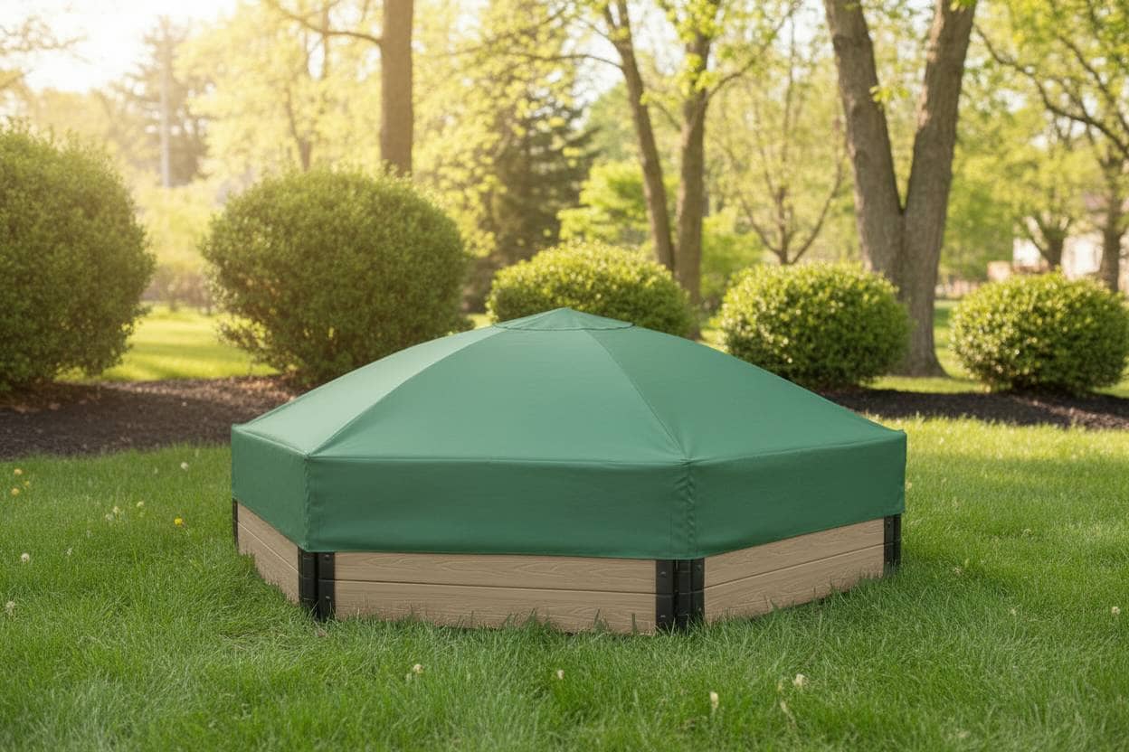 7' x 8' Composite Hexagon Sandbox - 2 Inch Profile Sandboxes Frame It All River Birch Sandbox + Cover Plastic