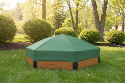 7' x 8' Composite Hexagon Sandbox - 2 Inch Profile Sandboxes Frame It All Teak Sandbox + Cover Plastic