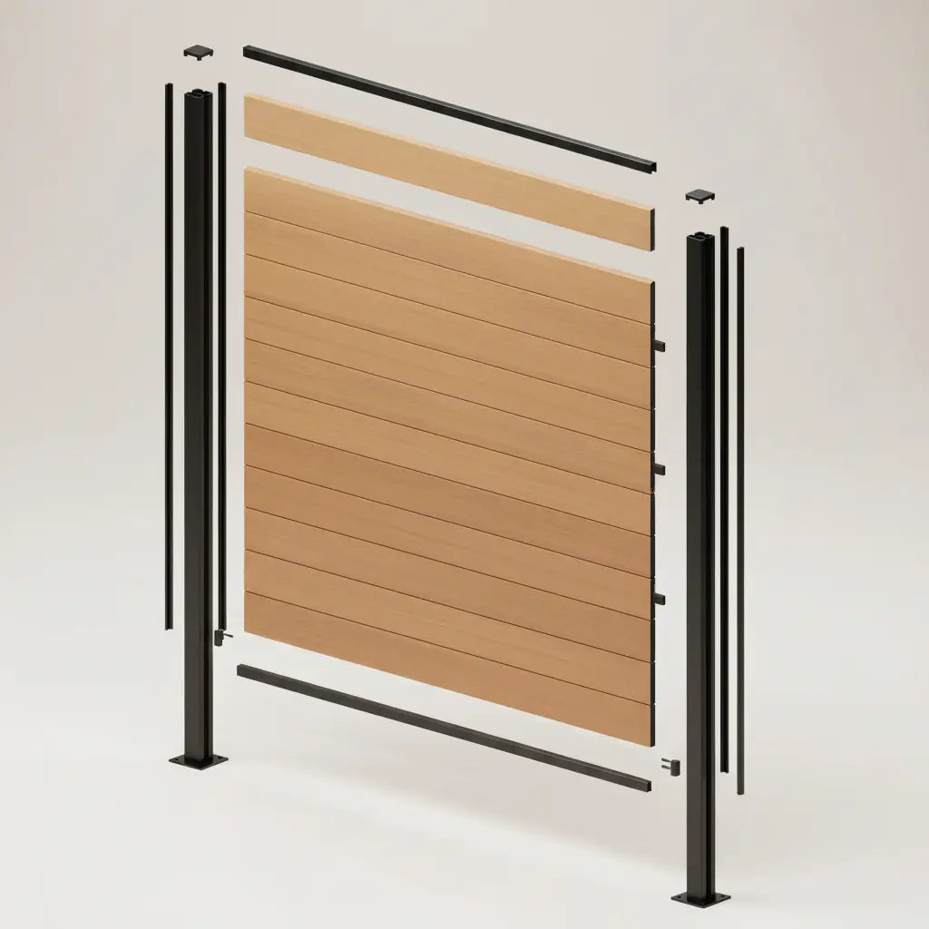 Composite Privacy Fence | Valla Horizontal Fence System | Frame It All exploded view