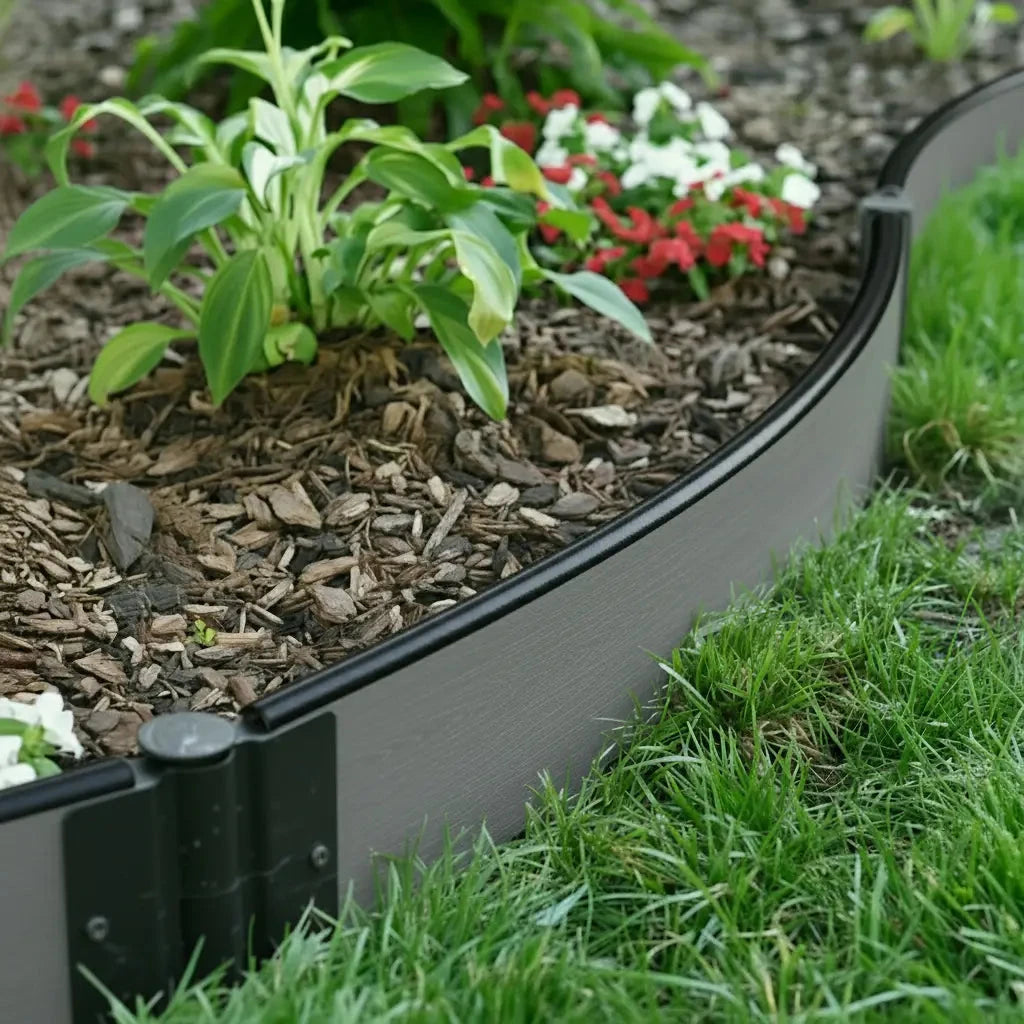 Composite Landscape Edging Kit Landscape Edging Frame It All Weathered Wood Curved 1" Profile 16 Feet (4 Straight Boards)