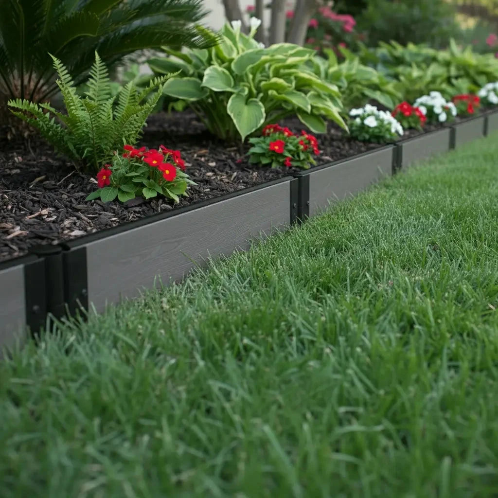 Composite Landscape Edging Kit Landscape Edging Frame It All Weathered Wood Straight 1" Profile 16 Feet (4 Straight Boards)