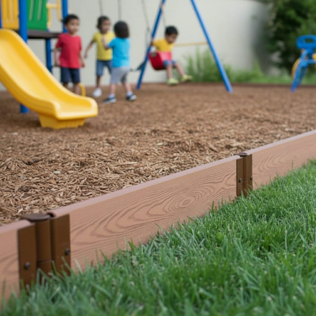 Composite Playground Border Kit Playground Borders Frame It All Classic Sienna Straight 1'' Profile 16 Feet (4 Straight Boards)
