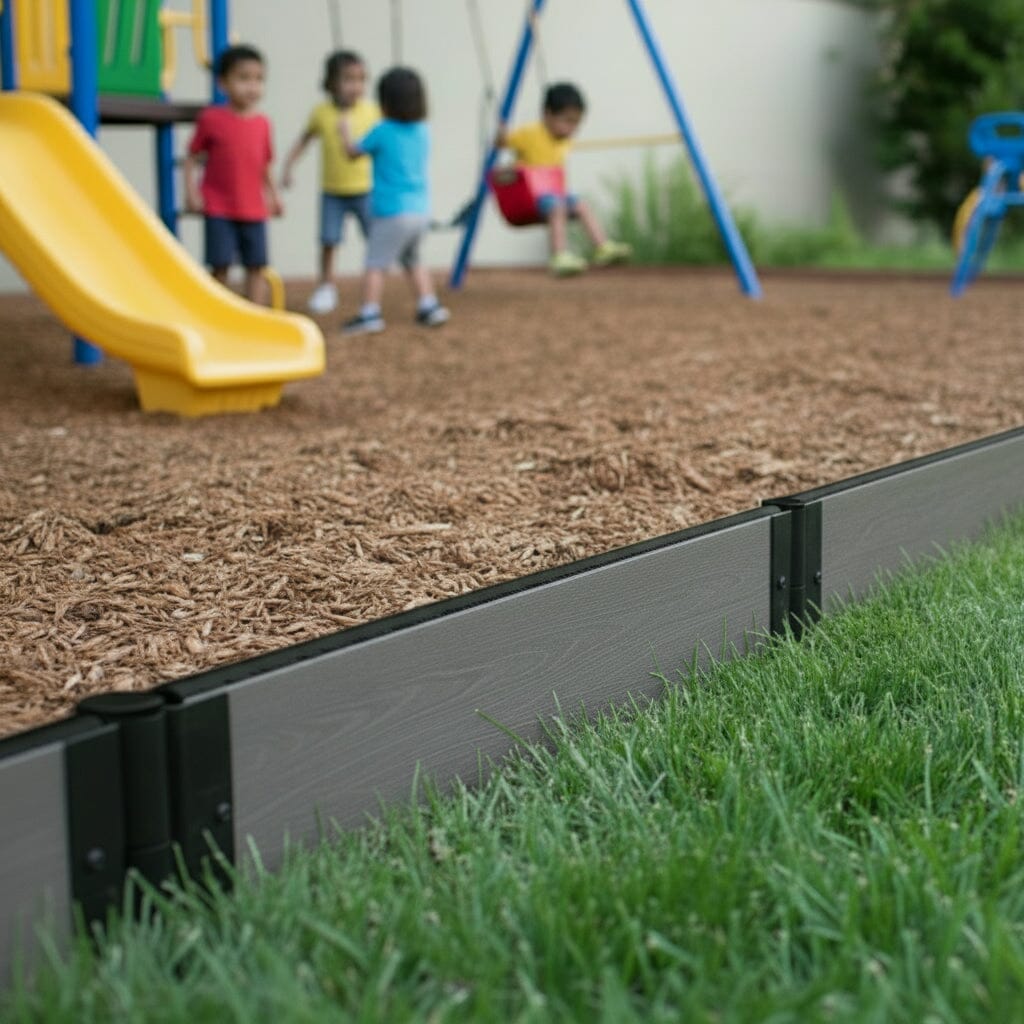 Composite Playground Border Kit Playground Borders Frame It All Weathered Wood Straight 1'' Profile 16 Feet (4 Straight Boards)