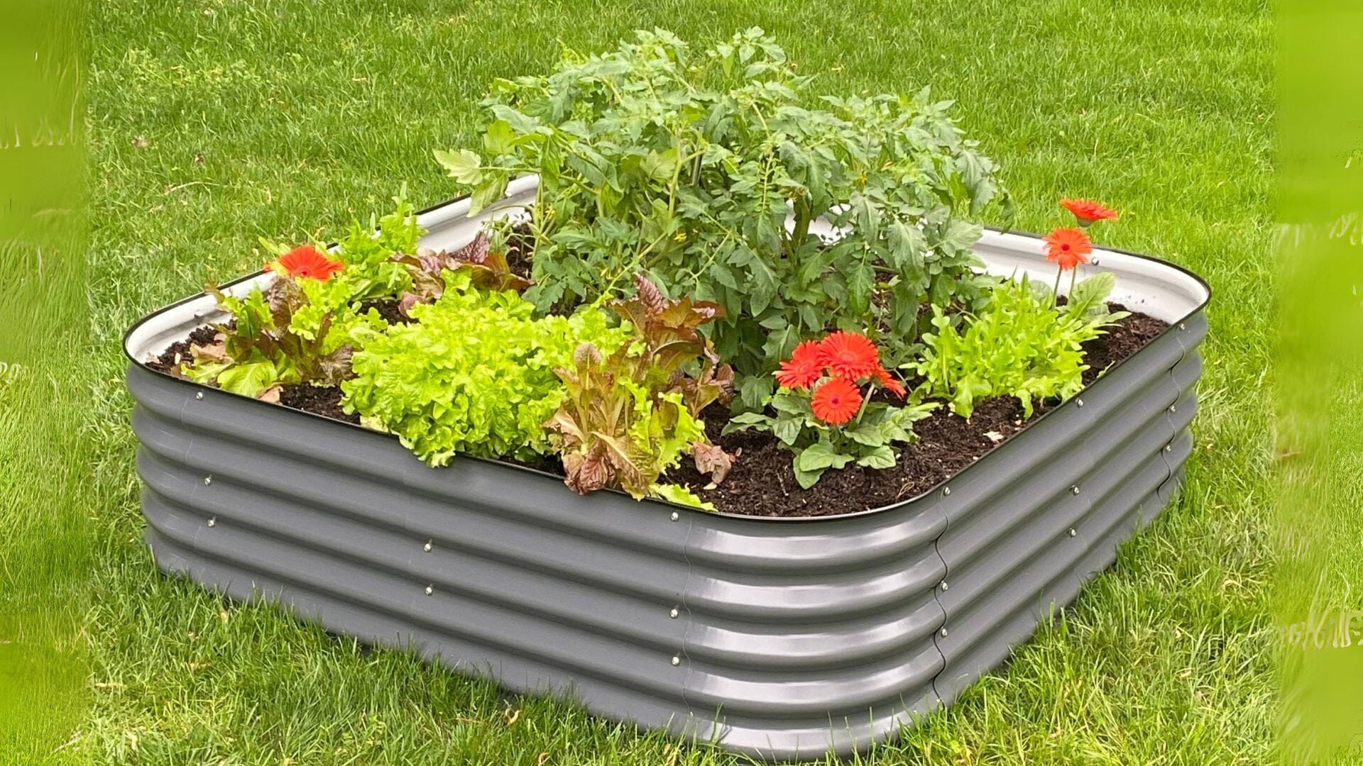 VegHerb's Slate Gray 9-in-1 Metal Raised Garden Bed (17" Height)