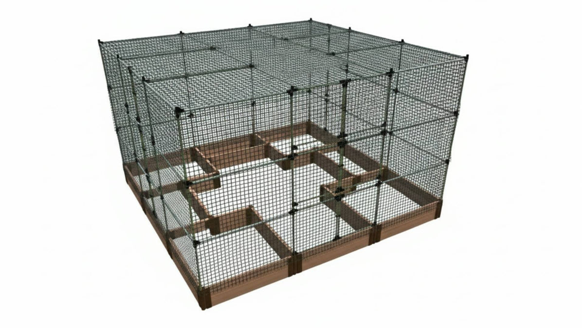 Walk-In Center Cross 12' x 12' Animal Barrier Raised Garden Bed - 2" Profile - GardenBLOX Classic Raised Garden Beds Frame It All Classic Sienna 2 Inch 11"" 6' + Roof