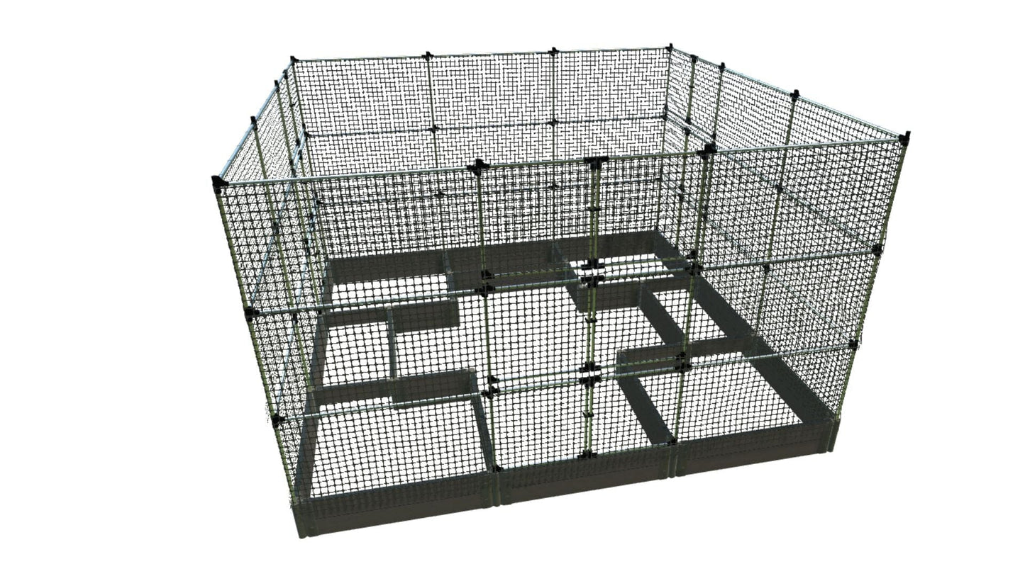 Walk-In Center Cross 12' x 12' Animal Barrier Raised Garden Bed - 2" Profile - GardenBLOX Classic Raised Garden Beds Frame It All Weathered Wood 2 Inch 11"" 6'