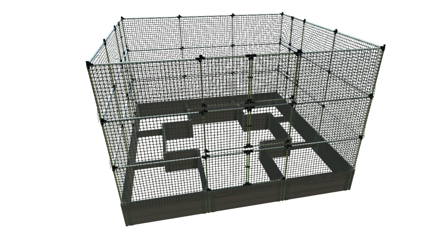 Walk-In Center Cross 12' x 12' Animal Barrier Raised Garden Bed - 2" Profile - GardenBLOX Classic Raised Garden Beds Frame It All Weathered Wood 2 Inch 16.5" 6'