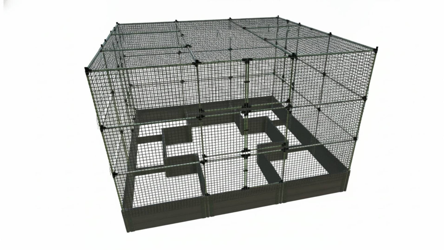 Walk-In Center Cross 12' x 12' Animal Barrier Raised Garden Bed - 2" Profile - GardenBLOX Classic Raised Garden Beds Frame It All Weathered Wood 2 Inch 16.5" 6' + Roof